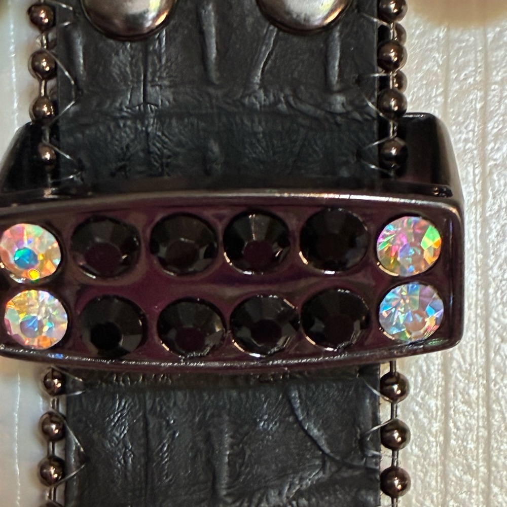 Black Leather Belt with Studs - Picture 2 of 6